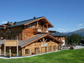 Snow covered elevated homes on the border of Salzburgerland